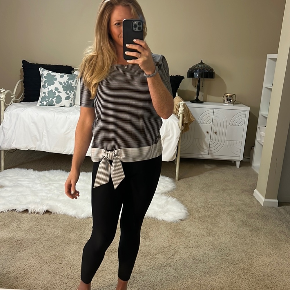 Ann Taylor Black and White Striped Top